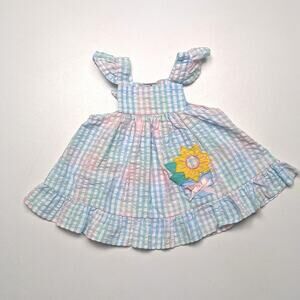 Vintage Swing Top Baby Girls Size 3-6m Pastel Gingham Seersucker Tank Sunflower